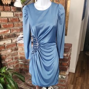 Vintage Nancy Bracoloni for Vijack Blue Sequin Ruched Cocktail Dress | 80s Glam